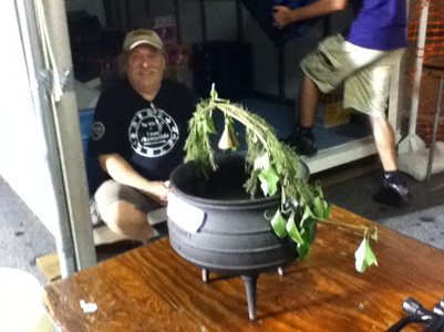 Bob and cauldron after a busy Saturday evening for both.