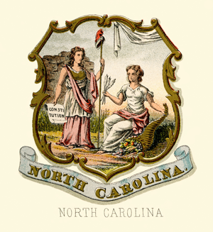 NC state seal depicted as coat of arms