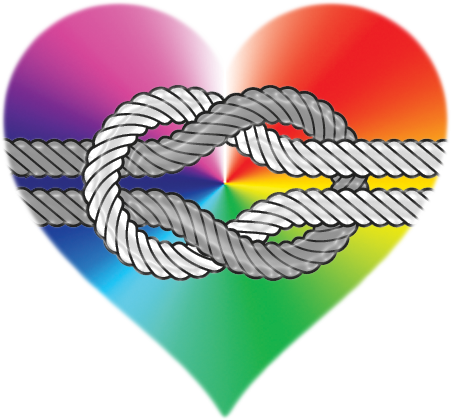 Square knot surrounded by rainbow heart