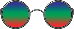 Glasses with a trifocal spectrum, orange-green-purple