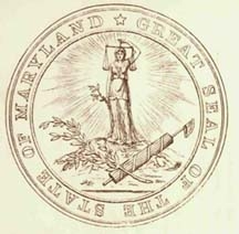 Original state seal of Mayland shows Liberty holding scales of justice