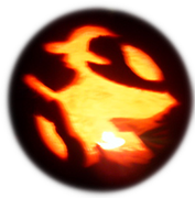 Orange-lit pumpkin carved as witch flying on broom